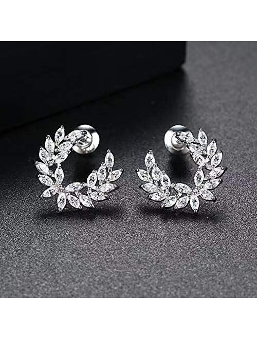 14K Gold Plated Flower Small CZ Diamond Earrings For Women Girls Multicolor Cubic Zirconia Halo Stud Dainty Crystal Chic Huggie Hoops Hypoallergenic Gifts for Best Friend