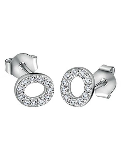 Paialco 925 Sterling Silver Cubic Zirconia Initial Studs Earrings White/Rose Gold Colored