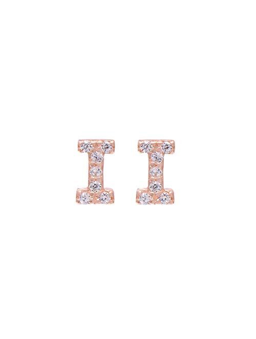 Paialco 925 Sterling Silver Cubic Zirconia Initial Studs Earrings White/Rose Gold Colored