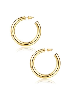 Wowshow Chunky Gold Hoop Earrings, Small Gold Hoop Earrings for Women 14K Real Gold Plated Thick Open Hoops Lightweight