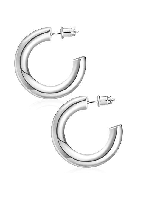 Wowshow Chunky Gold Hoop Earrings, Small Gold Hoop Earrings for Women 14K Real Gold Plated Thick Open Hoops Lightweight