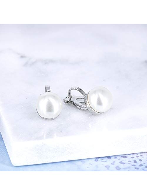 YOQUCOL Simulated Freshwater Pearl Clip On Earrings Not Pierced Elegant Stud Jewelry For Women Girls