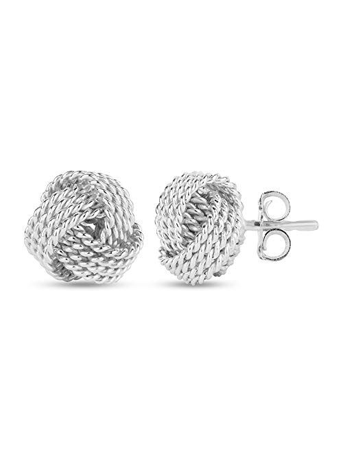 LeCalla Sterling Silver Jewelry Italian Design Diamond Cut Wire Love Knot Stud Earring for Women