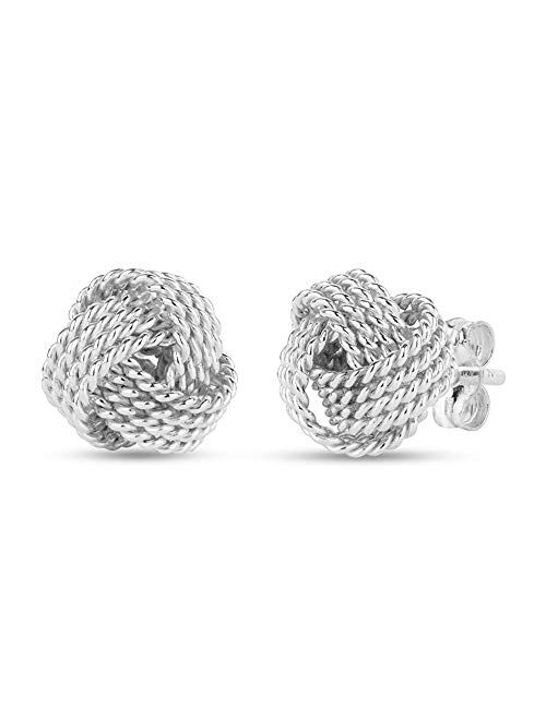 LeCalla Sterling Silver Jewelry Italian Design Diamond Cut Wire Love Knot Stud Earring for Women