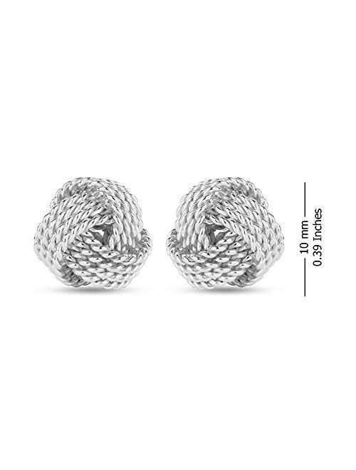 LeCalla Sterling Silver Jewelry Italian Design Diamond Cut Wire Love Knot Stud Earring for Women