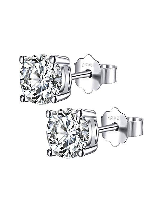 925 Sterling Silver Stud Earrings , Round Clear Cubic Zirconia Silver Stud Earrings for Women Girls Men Gift