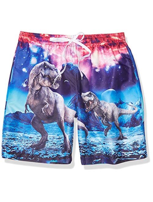 ALOOCA Boys Swim Trunks Quick Dry Casual Board Shorts Elastic Waist 3D Print Summer Surf Beach Pants with Mesh Lining 5-14T