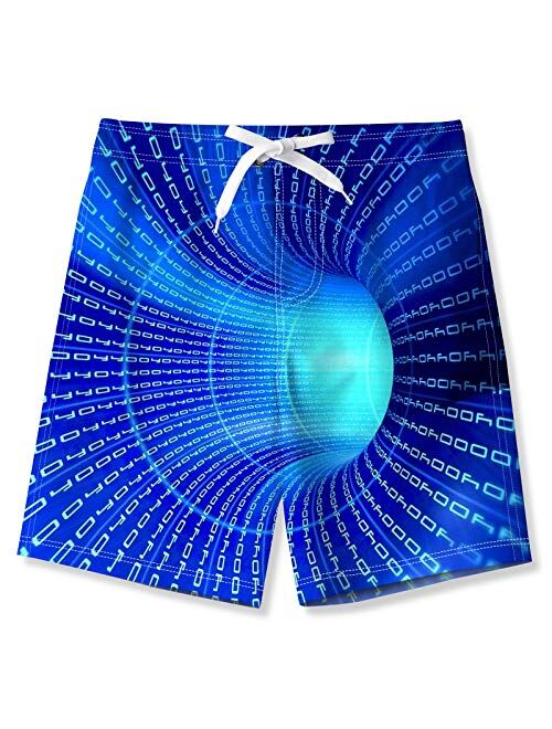 ALOOCA Boys Swim Trunks Quick Dry Casual Board Shorts Elastic Waist 3D Print Summer Surf Beach Pants with Mesh Lining 5-14T