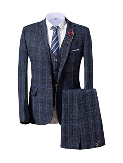 Men's Suit Plaid Tweed Slim Fit Suit Checkered 3 Piece Dinner Wedding Tuxedos