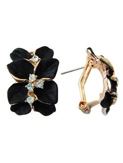 Navachi 18k Gold Plated White Crystal colorful Enamel Leaves Flower Omega Back Earrings