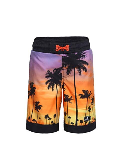 Rokka&Rolla Boys' Quick Dry Drawstring Waist Beach Swim Trunks Board Shorts with Mesh Lining