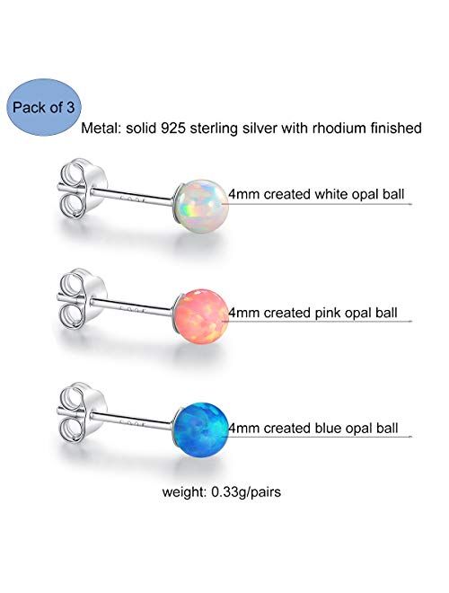 Sterling Silver Stud Earrings Hypoallergenic Earring Jewelry Gifts for Women Teen Girls Pack of 4 (Amethyst Opal CZ Earrings)