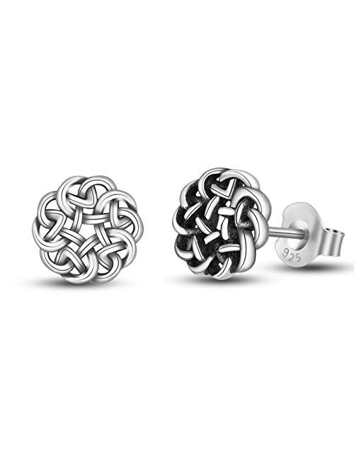 INFUSEU Sterling Silver Celtic Knot Stud Earrings Tiny Delicate Ear Studs 7-10 mm for Women Girl Irish Small Jewelry