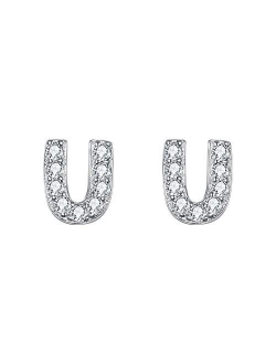 EVER FAITH 925 Sterling Silver Pave Cubic Zirconia Fashion Initial Alphabet Letter Stud Earrings Clear