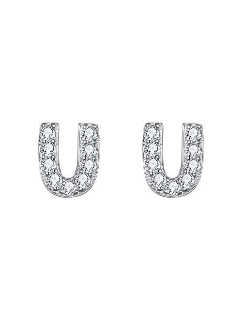 EVER FAITH 925 Sterling Silver Pave Cubic Zirconia Fashion Initial Alphabet Letter Stud Earrings Clear