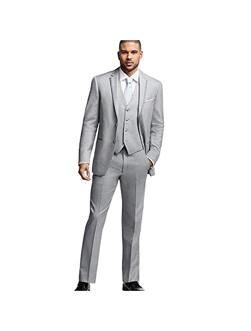 Mens Classic Tailored Wedding Slim Fit Tuxedos Grooms Suit Sets (Blazer+Vest+Pant)