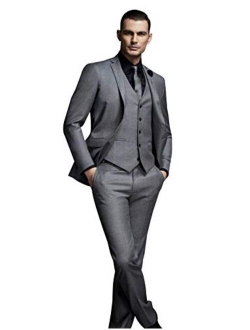 Frank Men's Dark Grey Wedding Suits for Men 3 Pieces Business Prom Groom Tuxedos Jacket+Vest+Pants