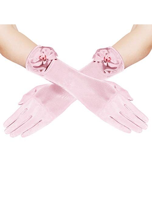 BABEYOND Girls Satin Princess Dress Up Gloves Wedding Bow Party Gloves Toddler