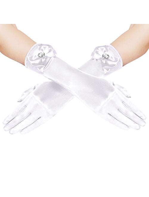 BABEYOND Girls Satin Princess Dress Up Gloves Wedding Bow Party Gloves Toddler