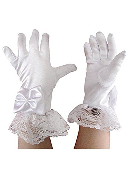 Flower Girls Gloves Pageant Satin Bowknot Wrist Long Lace Wedding Dress Gloves