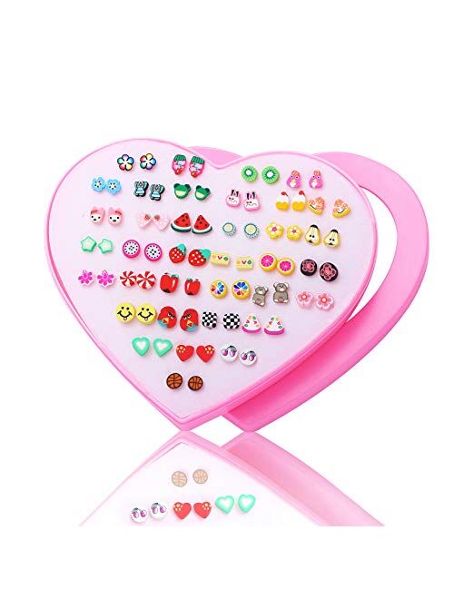 Royal Amoyy 36 Pairs Stud Earrings with Heart Shape Gift Box, Hypoallergenic Earrings for Girls and Women, Colorful Ear Stud Jewelry Set, Multiple Size and Patterns