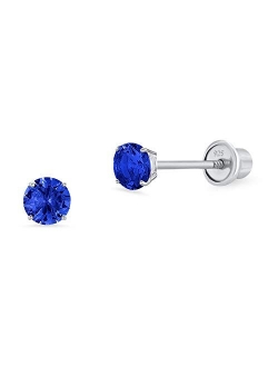 925 Sterling Silver Rhodium Plated 3mm Cubic Zirconia Stud Children Screwback Baby Girls Earrings