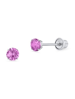 925 Sterling Silver Rhodium Plated 3mm Cubic Zirconia Stud Children Screwback Baby Girls Earrings