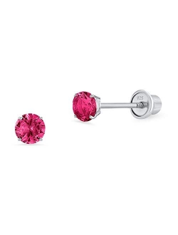 925 Sterling Silver Rhodium Plated 3mm Cubic Zirconia Stud Children Screwback Baby Girls Earrings