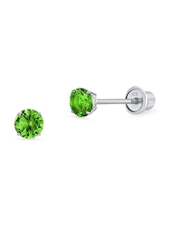 925 Sterling Silver Rhodium Plated 3mm Cubic Zirconia Stud Children Screwback Baby Girls Earrings