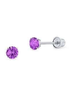 925 Sterling Silver Rhodium Plated 3mm Cubic Zirconia Stud Children Screwback Baby Girls Earrings