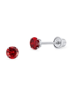 925 Sterling Silver Rhodium Plated 3mm Cubic Zirconia Stud Children Screwback Baby Girls Earrings