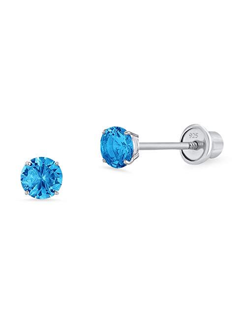 Lovearing 925 Sterling Silver Rhodium Plated 3mm Cubic Zirconia Stud Children Screwback Baby Girls Earrings