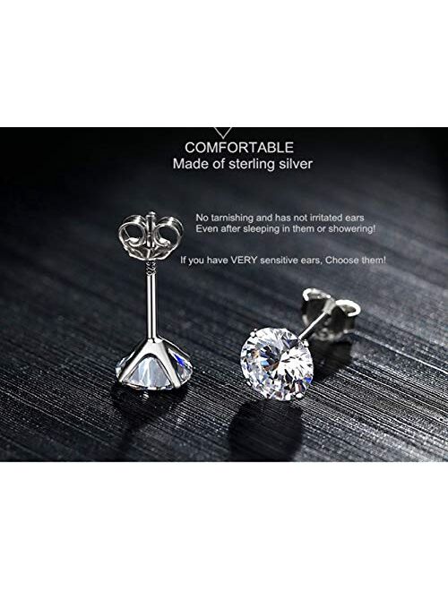 5Pairs Sterling Silver Genuine Stud Earrings, Hypoallergenic Earrings for Super Sensitive Ears, Upgrade 5A Cubic Zirconia, Gold Plated Earring for Women Men Girls Gifts J