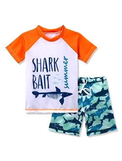 Boys Two Piece Rash Guard Swimsuits Kids Long Sleeve Sunsuit Swimwear Sets