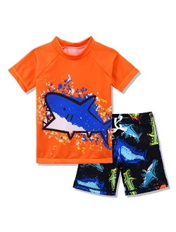 Boys Two Piece Rash Guard Swimsuits Kids Long Sleeve Sunsuit Swimwear Sets