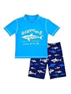 Boys Two Piece Rash Guard Swimsuits Kids Long Sleeve Sunsuit Swimwear Sets