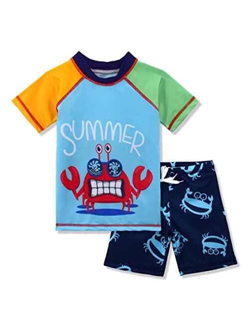 Boys Two Piece Rash Guard Swimsuits Kids Long Sleeve Sunsuit Swimwear Sets