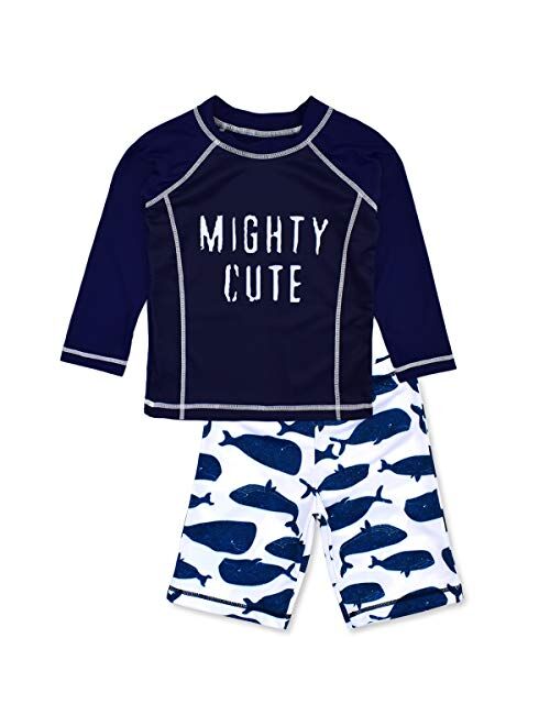 Boys Two Piece Rash Guard Swimsuits Kids Long Sleeve Sunsuit Swimwear Sets