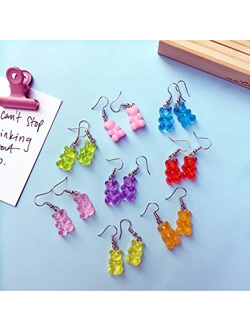 8 Pairs Bear Earring Set Cute Colorful Resin Candy Cartoon Drop Earring Party Favors Birthday Gifts for Girls Women