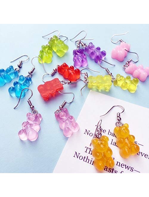 8 Pairs Bear Earring Set Cute Colorful Resin Candy Cartoon Drop Earring Party Favors Birthday Gifts for Girls Women