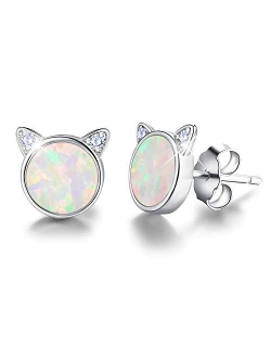 ✦Gifts for Mother's Day✦18K Gold Plating 925 Sterling Silver Opal Cat Stud Earrings Cute Cat with Natural Stone Hypoallergenic Earrings Gifts for Women Girls Mom Mother W