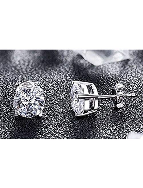 Genuine Sterling Silver Birthstone Stud Earrings 6mm 0.84 Carat Created Diamond or Gemstone Hypoallergenic Nickel Free Jewelry Birthday Women Girls Men Gifts