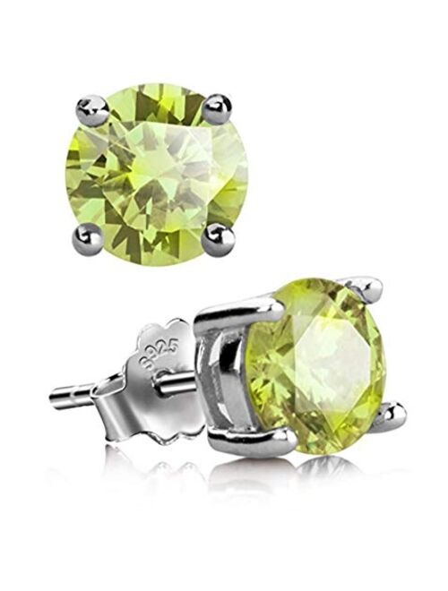 Genuine Sterling Silver Birthstone Stud Earrings 6mm 0.84 Carat Created Diamond or Gemstone Hypoallergenic Nickel Free Jewelry Birthday Women Girls Men Gifts