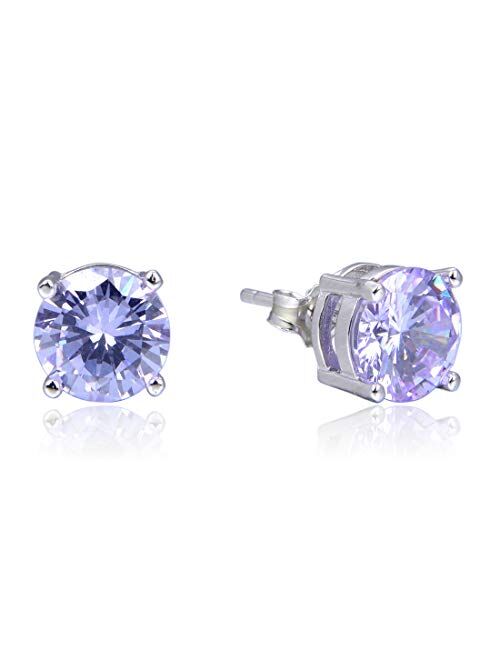 Genuine Sterling Silver Birthstone Stud Earrings 6mm 0.84 Carat Created Diamond or Gemstone Hypoallergenic Nickel Free Jewelry Birthday Women Girls Men Gifts