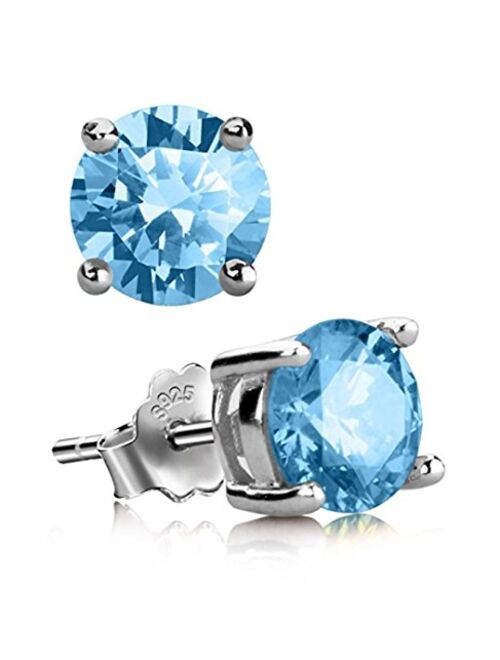 Genuine Sterling Silver Birthstone Stud Earrings 6mm 0.84 Carat Created Diamond or Gemstone Hypoallergenic Nickel Free Jewelry Birthday Women Girls Men Gifts