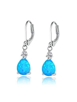 CiNily Gold Plated Teardrop Shape Opal Dangle Drop Earrings For Women Girls Gemstone Leverback Drop Earrings