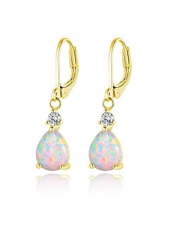 CiNily Gold Plated Teardrop Shape Opal Dangle Drop Earrings For Women Girls Gemstone Leverback Drop Earrings