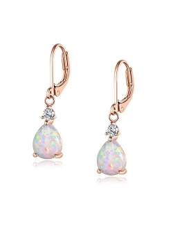 CiNily Gold Plated Teardrop Shape Opal Dangle Drop Earrings For Women Girls Gemstone Leverback Drop Earrings