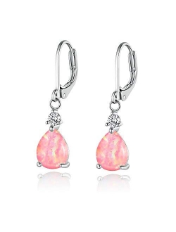 CiNily Gold Plated Teardrop Shape Opal Dangle Drop Earrings For Women Girls Gemstone Leverback Drop Earrings