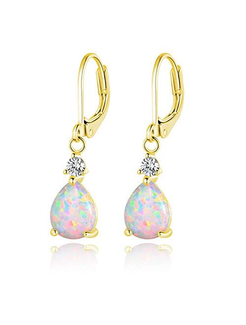 CiNily Gold Plated Teardrop Shape Opal Dangle Drop Earrings For Women Girls Gemstone Leverback Drop Earrings